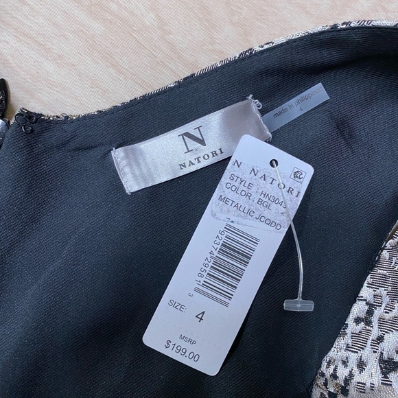 N Notori Black Metallic Drop Waited Sleeveless Event Dress Size 4 NWT - Picture 3 of 6